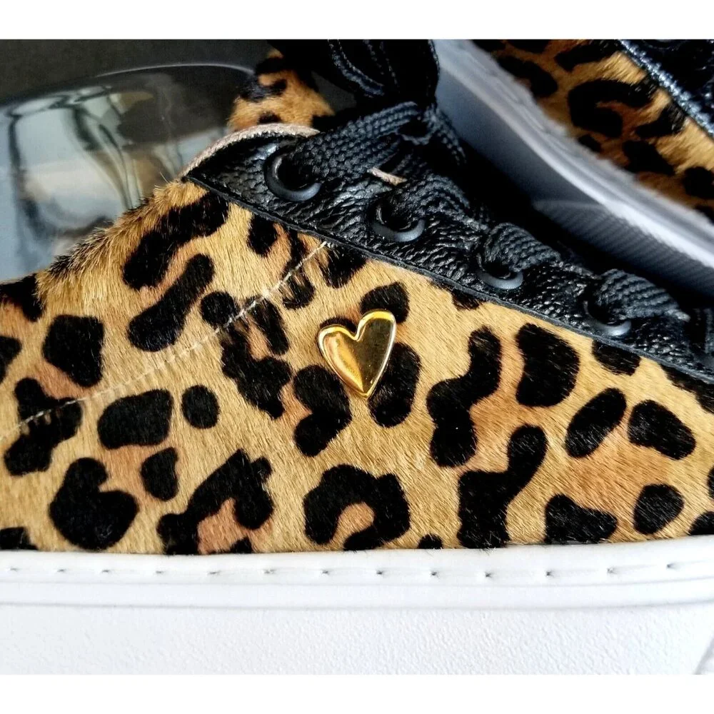 NATALY MENDEZ Brown Leopard Sneakers Sz 37 7 Lace Up Leather Calf Hair - Picture 6 of 15